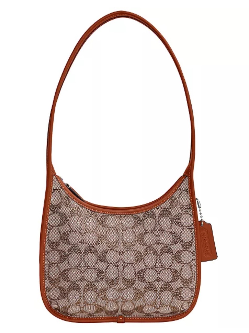 NWT Coach Curve Zip Crystal Signature Jacquard Shoulder Bag